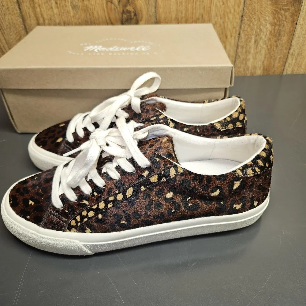 Madewell Sidewalk Low Top Shoes Women 7.5 Brown Genuine Calf Hair Sneaker Trendy